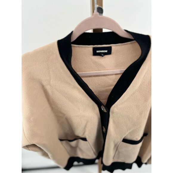 Monrow black tan color block cardigan with sleeve detail size medium old money - Picture 5 of 14
